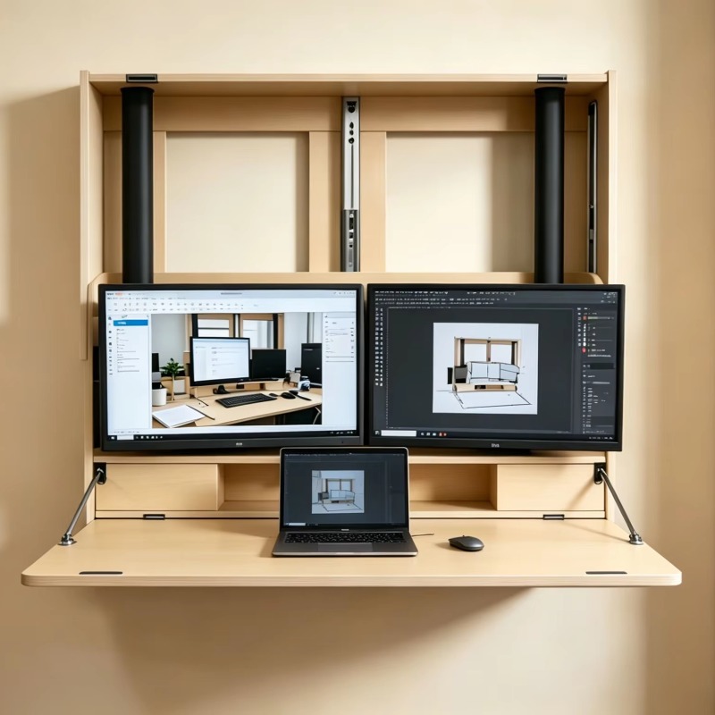 Wall Mounted Desk Fold - Компактная домашняя рабочая станция, вмещающая два